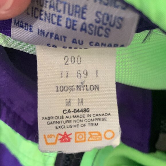 Vtg Asics Track Jacket Sz Med Full Zip Lime Green Purple Vented Lg Logo 1990's - Picture 5 of 10